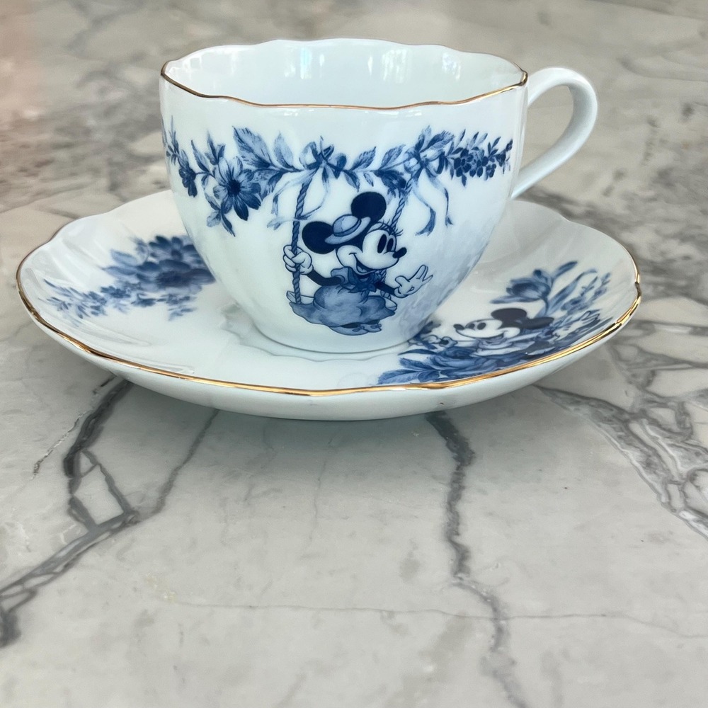 Sango China Disney Minnie Mouse Blue and White Tea‎ cup and Saucer